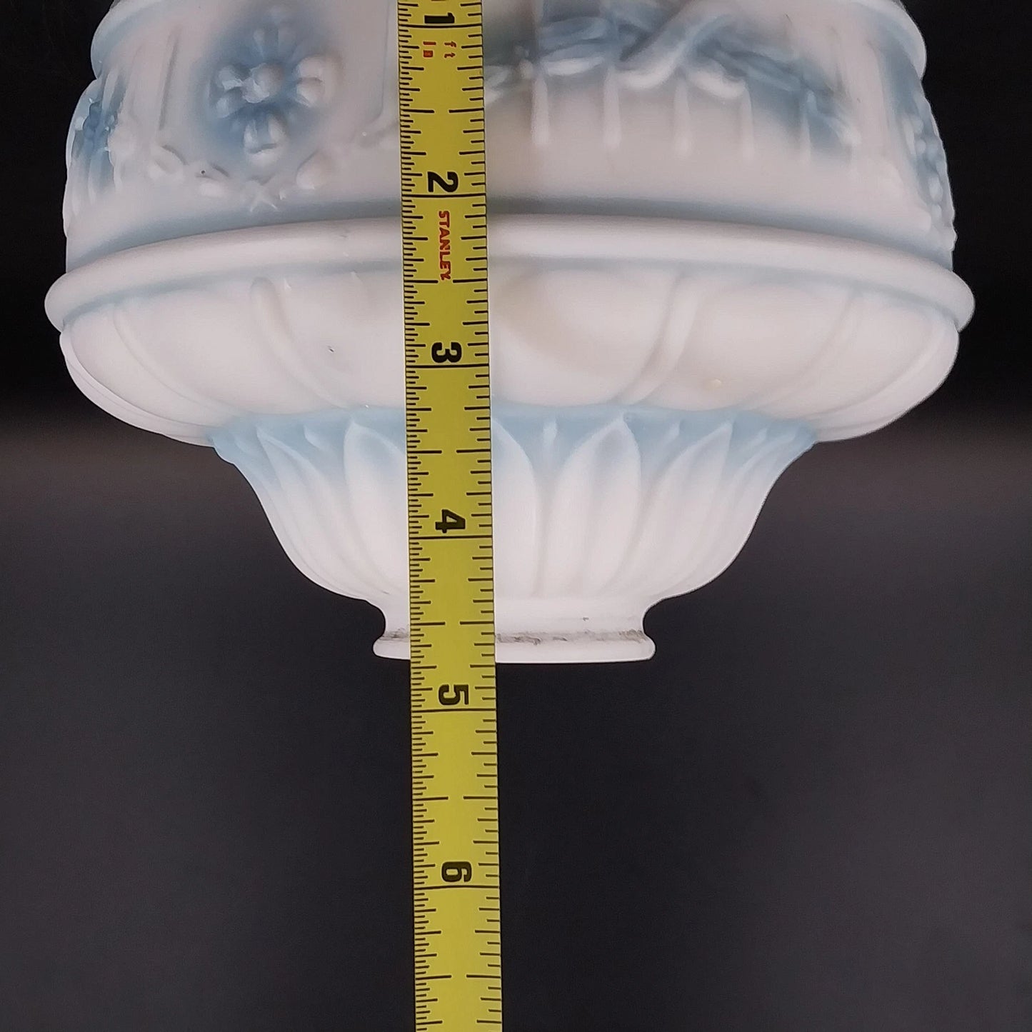 Art Deco Frosted Milk Glass Wall Sconce Shade Blue Floral Globe 2.25 Fitter