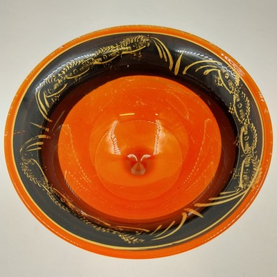 Lancaster Marguerite Orange Black Glass Pedestal Bowl Gold Gilt 1930s VTG