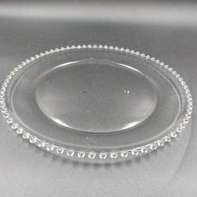 Jay Imports Serving Platter Plate 13" Round Beads Edge Clear Glass Vintage China
