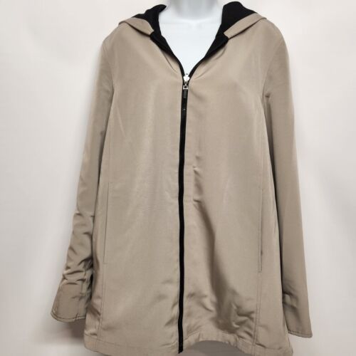 Fleet Street Reversible Women's Hooded Coat Beige/Black Full Zip Size Medium