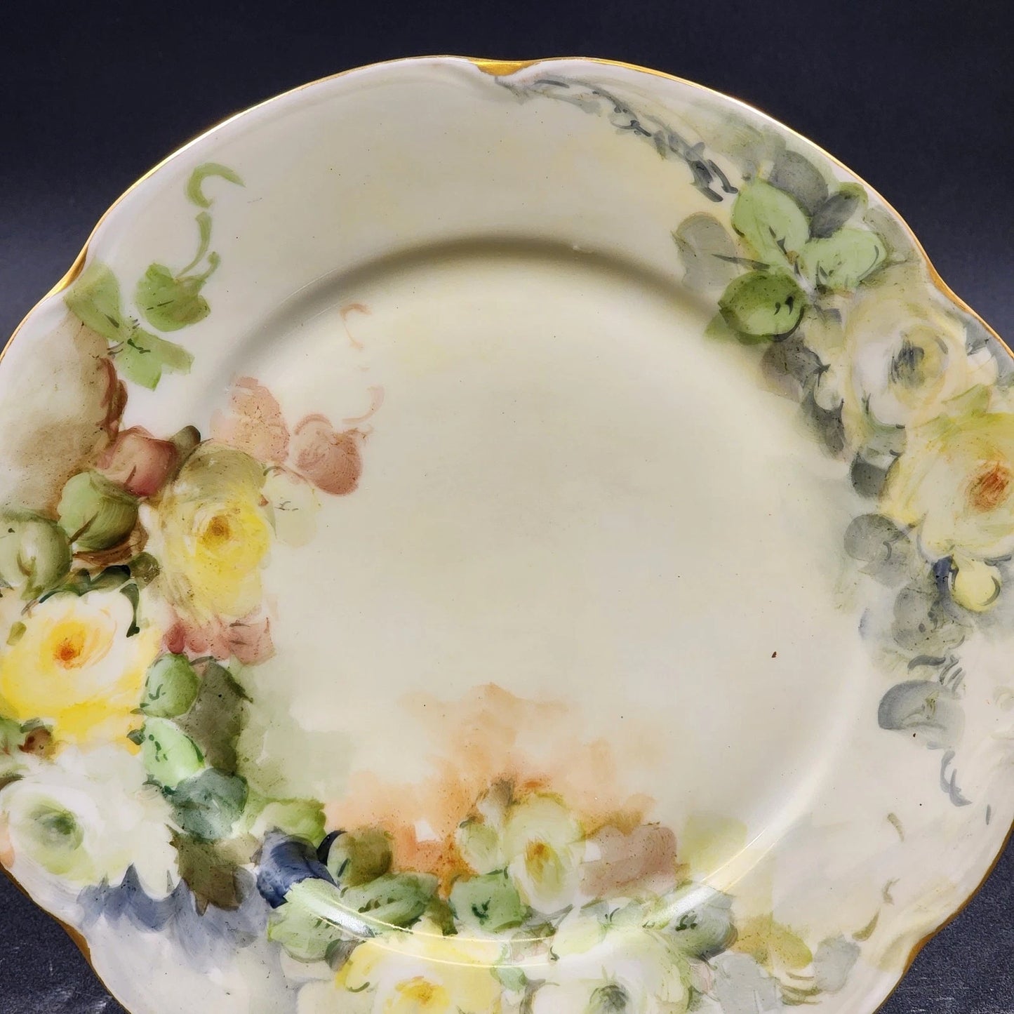 Jaeger Louise Bavaria Decorative Plate 10" Hand Painted Yellow Roses Gold Trim
