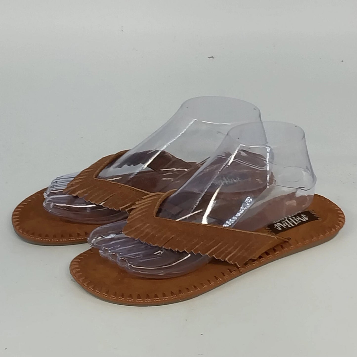 Mad Love Sandals Brown Fringe Moccasin Thong Flip Flop Women's 8 Flat Sole China