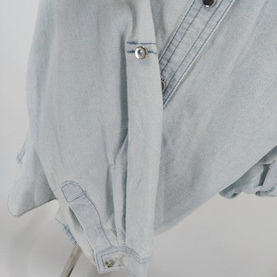 NY Collections Faded Blue Long Sleeve Button Front Shirt Blouse XL