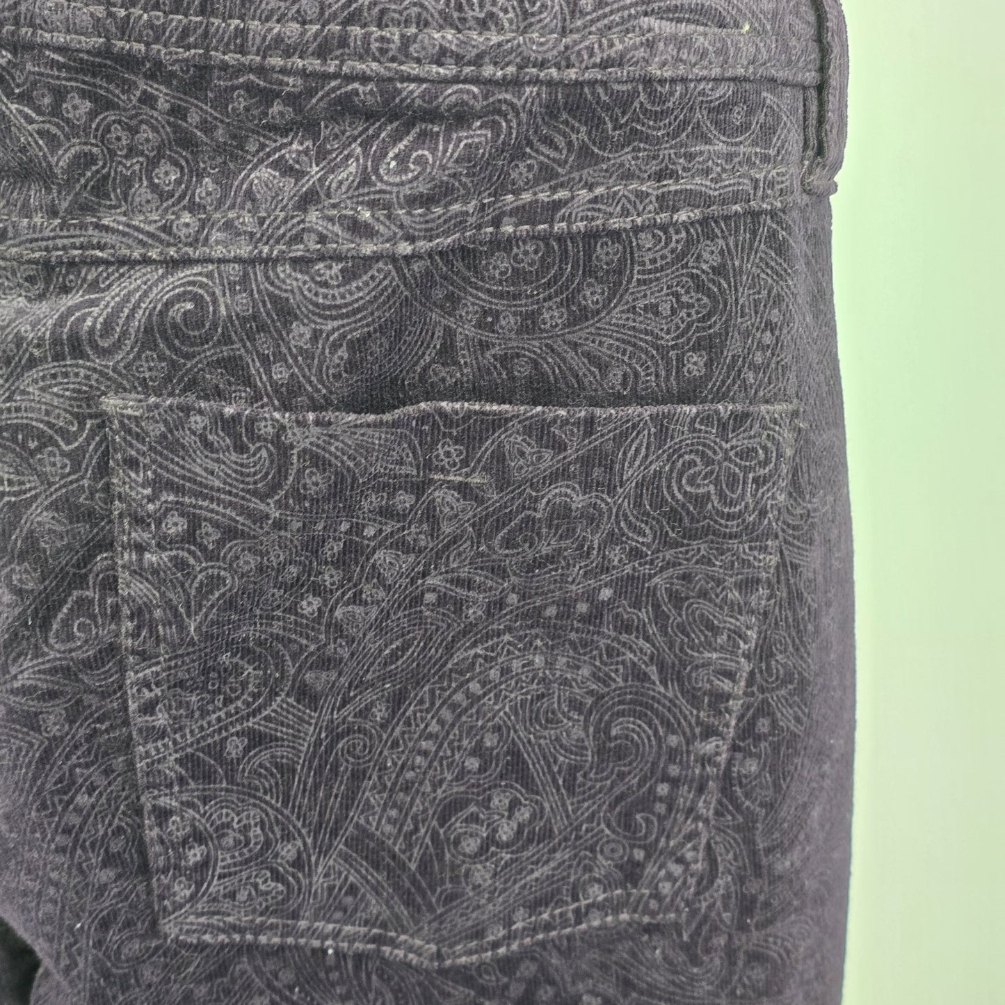 ELLE Dark Plum Purple Velvet Jeans Pants Paisley Boho Motif Low Rise Stretch 12R