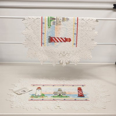 Set of 2 Heritage Lace Nautical Lighthouse Placemats 14"x20" White Polyester NWT