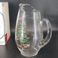 Spode Christmas Tree Santa Holly Clear Glass Ice Lip Pitcher 2½ Qt 10½" Vintage