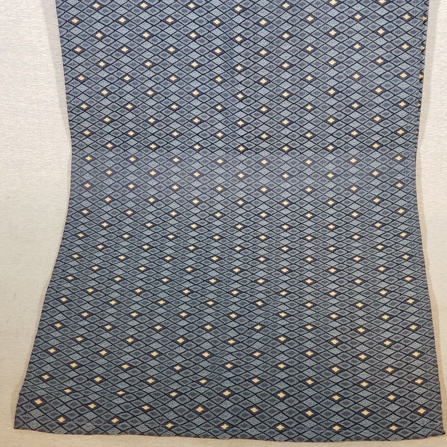 Long Blue Upholstery Table Runner 112x18 Heavy Fabric Tan Pattern
