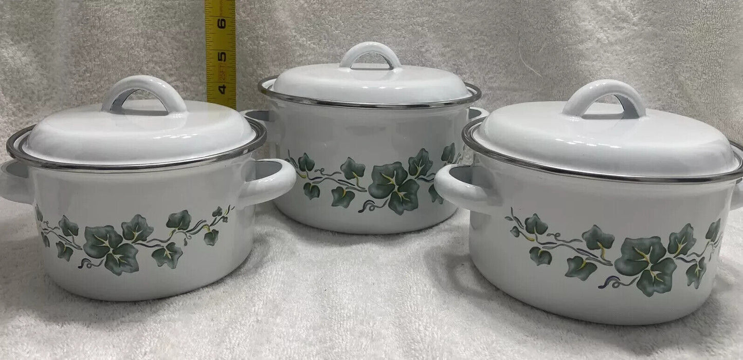 Corelle Coordinates Callaway 6 Pc Mini Stock Pots Porcelain Enamel on Steel NOS