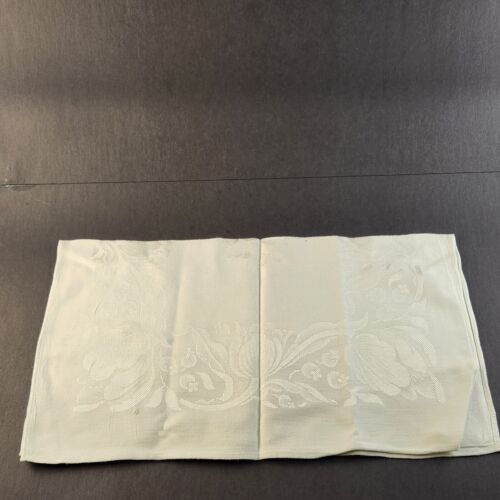 Set of 8 Cloth Napkins With Flower Design Vintage Silky Ivory Square 17" X 17"