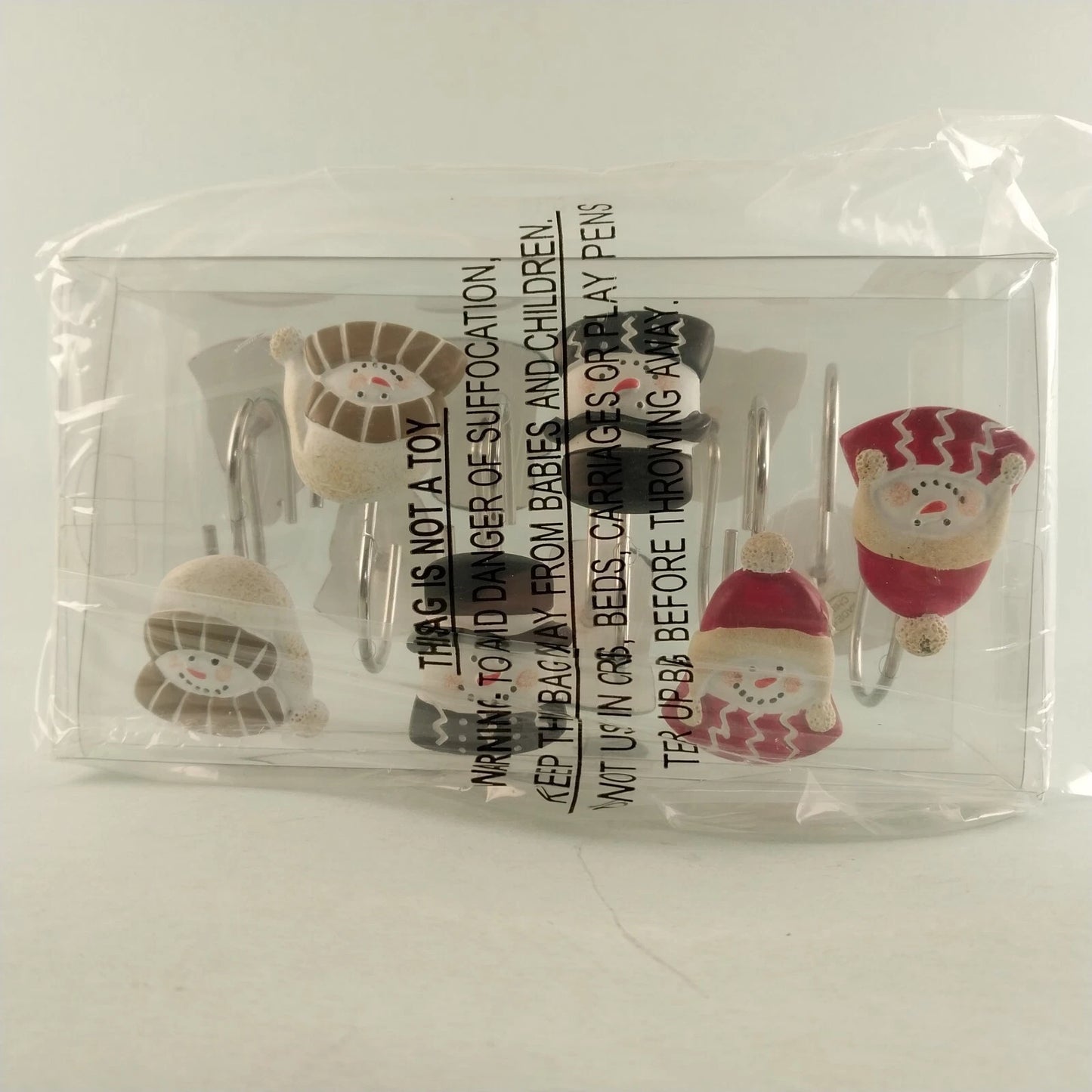 Snowman Shower Curtain Hooks Ceramic Snowplace Like Home Holiday Christmas NIB