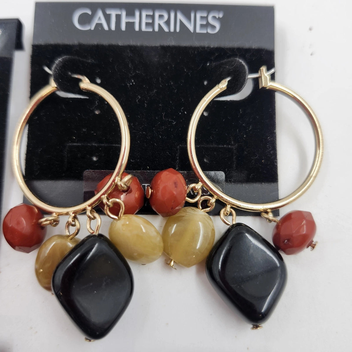 Catherines Earrings Lot 4 Pair Gold Tone Blue Black Beaded Dangle Vintage