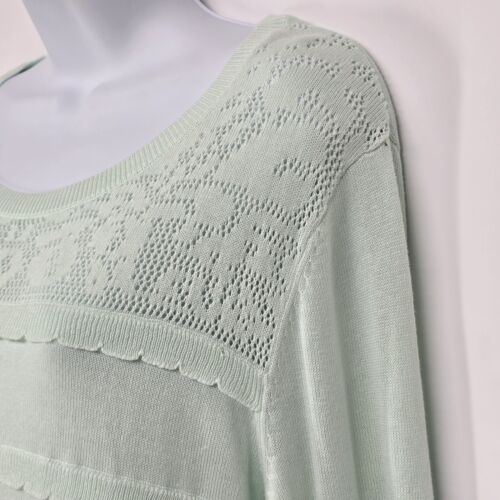 Elle Pastel Mint Green Sweater Size Large 3/4 Sleeve Cotton Rayon Pullover NWT