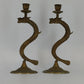 Vintage Brass Dragon Serpent Candlestick Holders Pair Korea