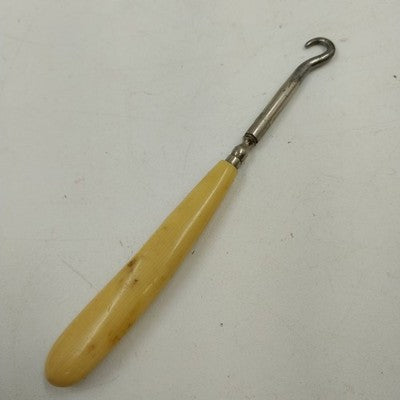 Shoe Button Corset Hook Bone Bakelite Metal Celluloid Handle Antique Tool 1900s