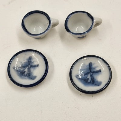 Miniature Tea Set 23774 Blue Windmill 4.5" China w/ Box Collectible Decor