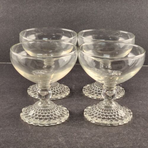 4 Bubble Foot Clear Champagne/Tall Sherbet Glasses 4" Tall Anchor Hocking