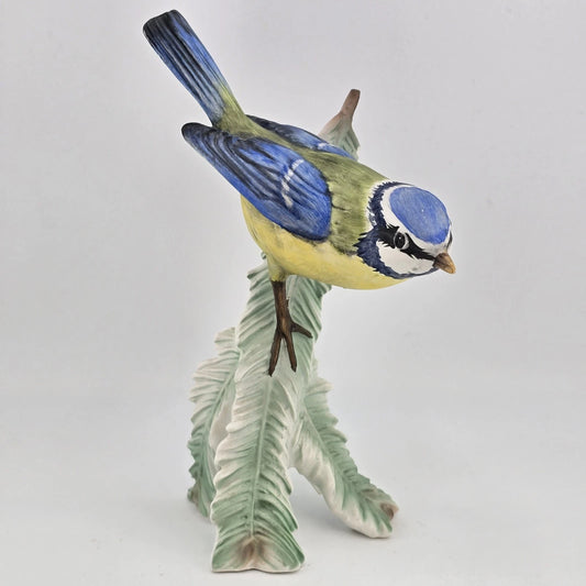 Goebel Blue Titmouse Bird on Branch Figurine 1970s W Germany Porcelain Matte 6"