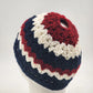 New Handmade Crochet Messy Bun Beanie Navy Blue Red White Ponytail Hat Medium