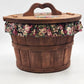 Half Bushel Wooden Sewing Basket Split Lid Heart Handle 15"x13" Floral Lined