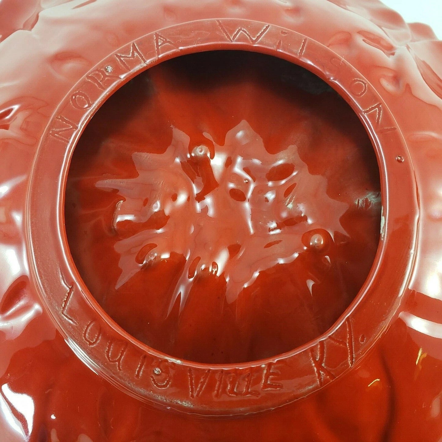 Poinsettia Flower Serving Bowl Dish 13" Vintage 70s Christmas Red Green Ceramic