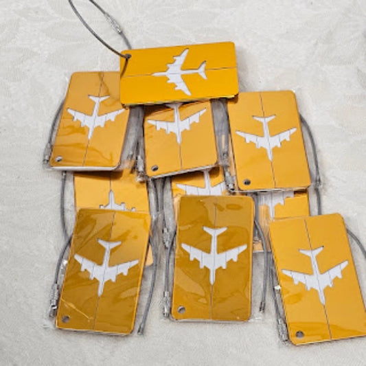 Metallic Gold Traveler Aluminum 10 pc Luggage Tags Traveler 3" Cable Loop Lock