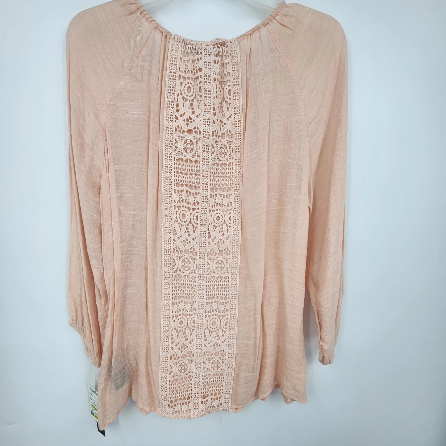 Zac and Rachel Peach Lace Blouse Boho Tie Neck Women Medium