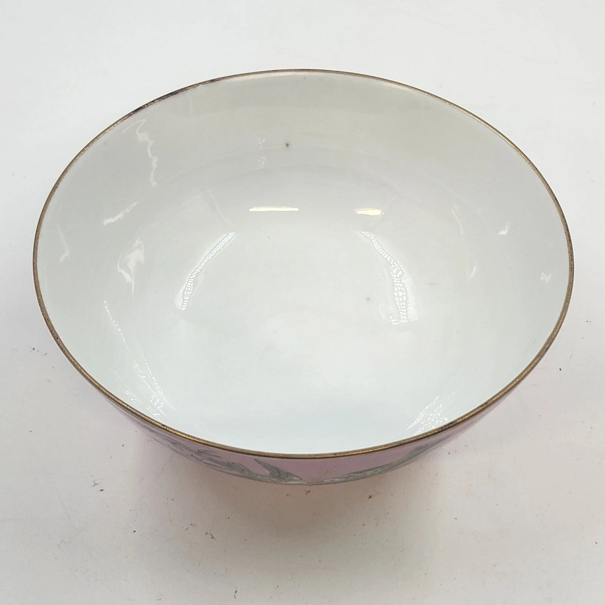 Pink Porcelain Footed Bowl Birds Nest Blue Flowers Gold Trim 6.25" Kitchen