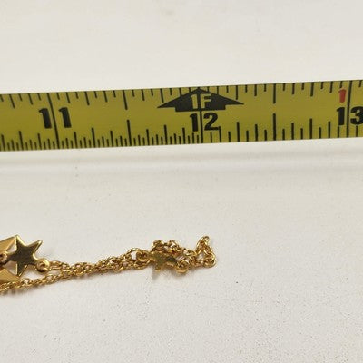 Gold Tone Figaro Chain with Charm Stars Two Strand Subtle Refined Necklace 12"