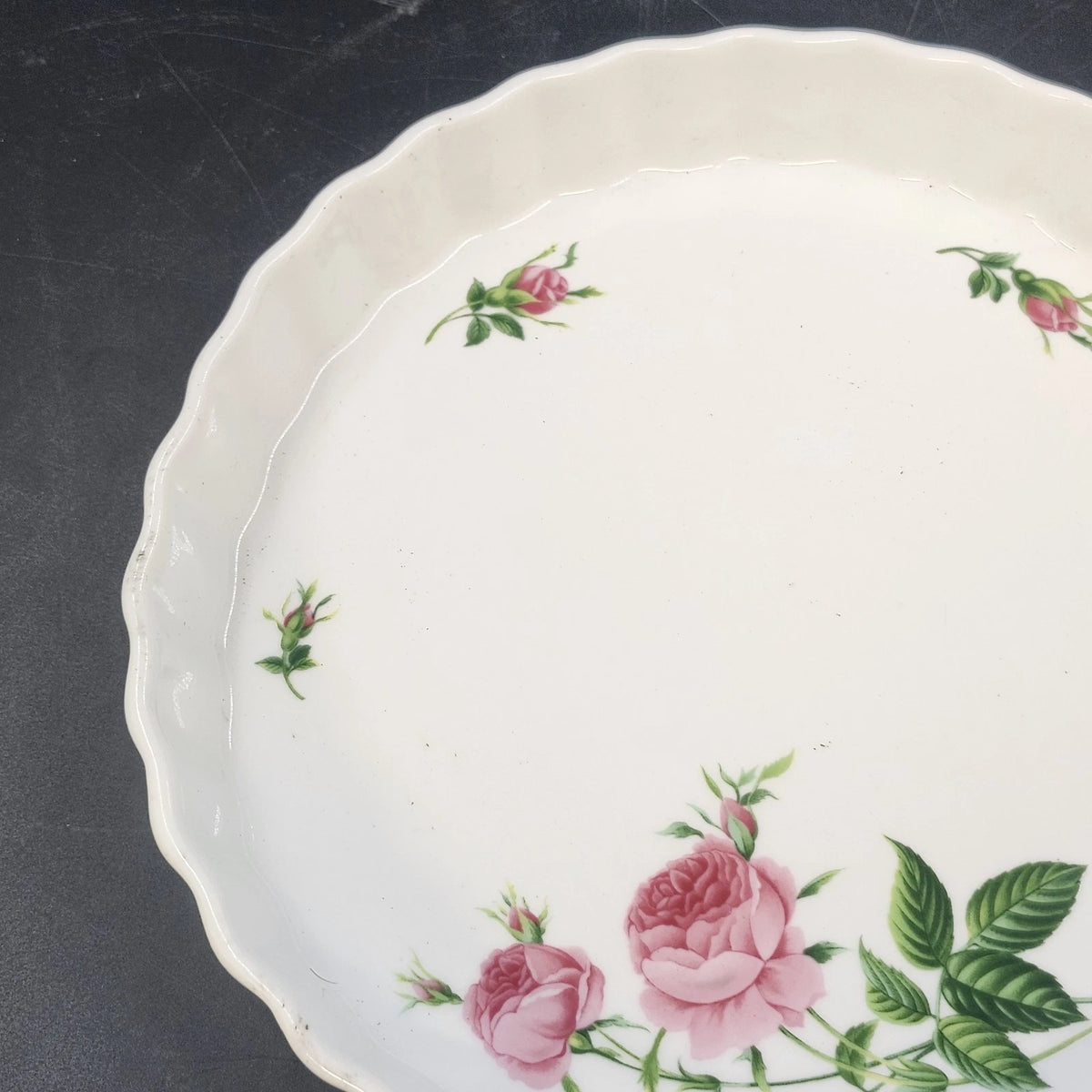 Christyneholm Rose Porcelain Quiche Tart Baking Pie Dish Fluted Edge Round China