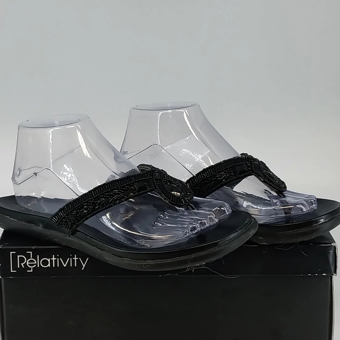 Relativity Park Black Sandals Women 8 M Rhinestone Embellished Straps Flip Flops