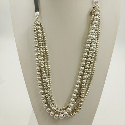 Plunder Large Faux Pearl & Silver Tone Chunky Statement Multistrand Necklace