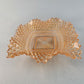 Candy Dish Indiana Glass Peach Color Diamond Point Ruffle Edge 6.5" Sq