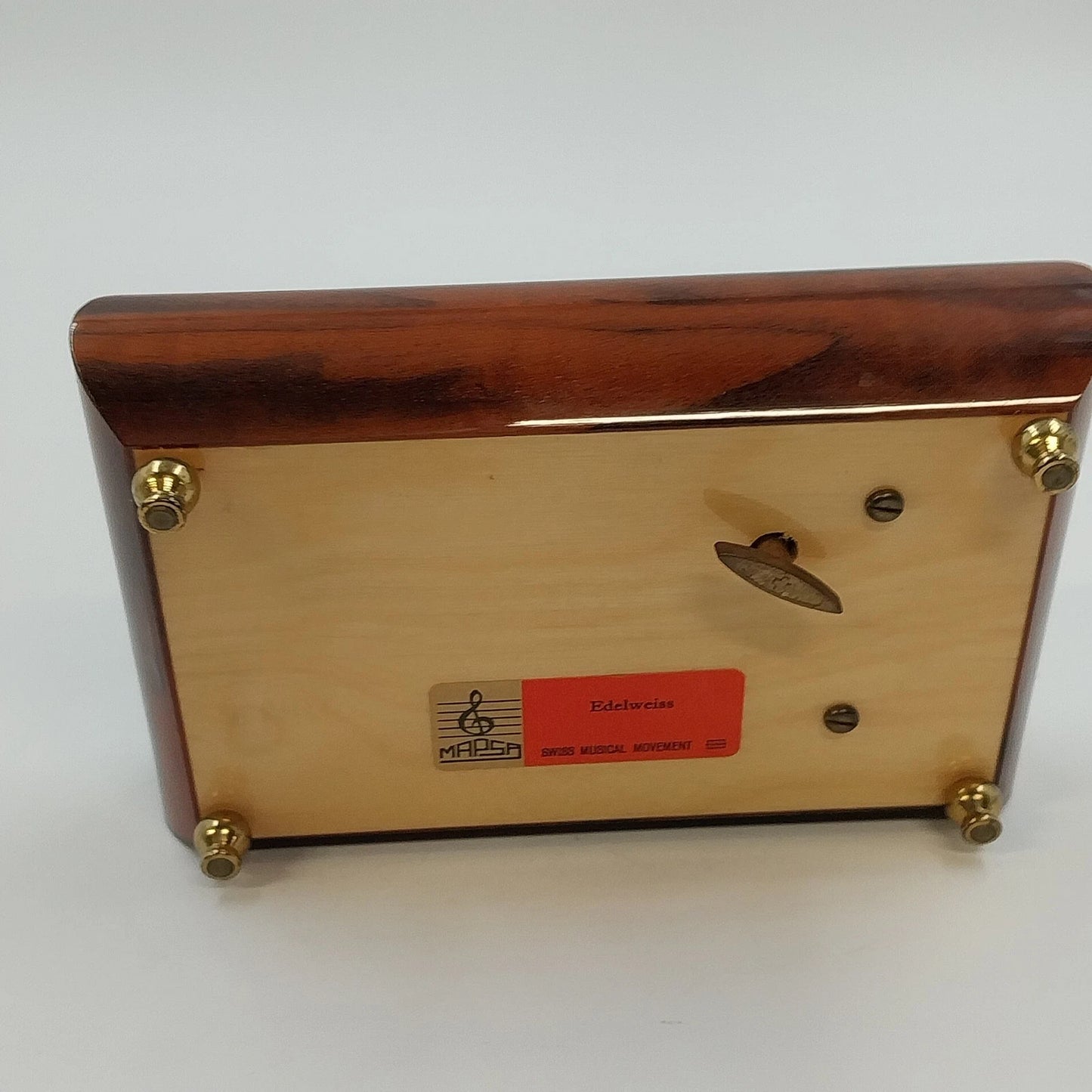 MAPSA Swiss Musical Movement Box Edelweiss Brass Wood Lacquer Music Jewelry Box
