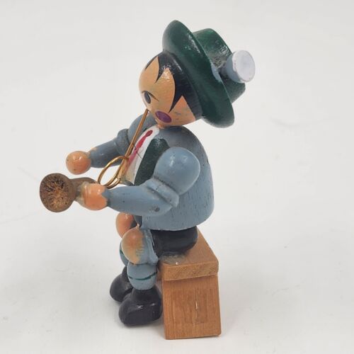 Erzgebirge Horn Player Wood On Bench Vintage Wendt Kuhn German Figure