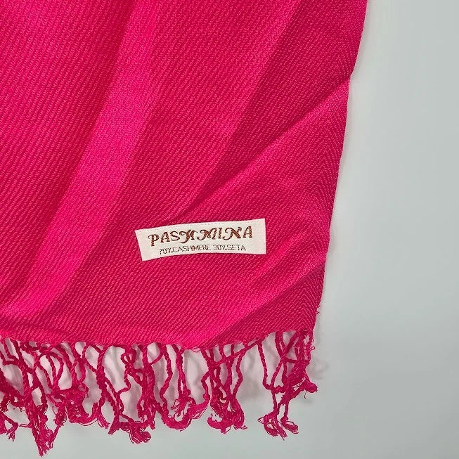 Pashmina Shawl Wrap Bright Pink Oversized Scarf 26x68" 70% Cashmere 30% Silk Vtg
