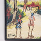 Original Haitian Oil Painting on Canvas Women Carrying Baskets Black Wood Frame