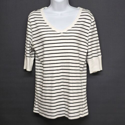 Calvin Klein Performance T-Shirt XL Women's White w Black Stripe V Neck 1/2 SL