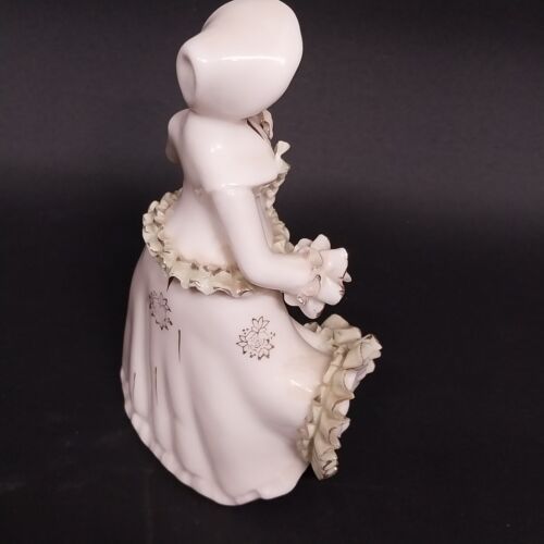 Victorian Girl Porcelain Figurine 2064 White w Mint Green Fringe Gold Gilt Vtg