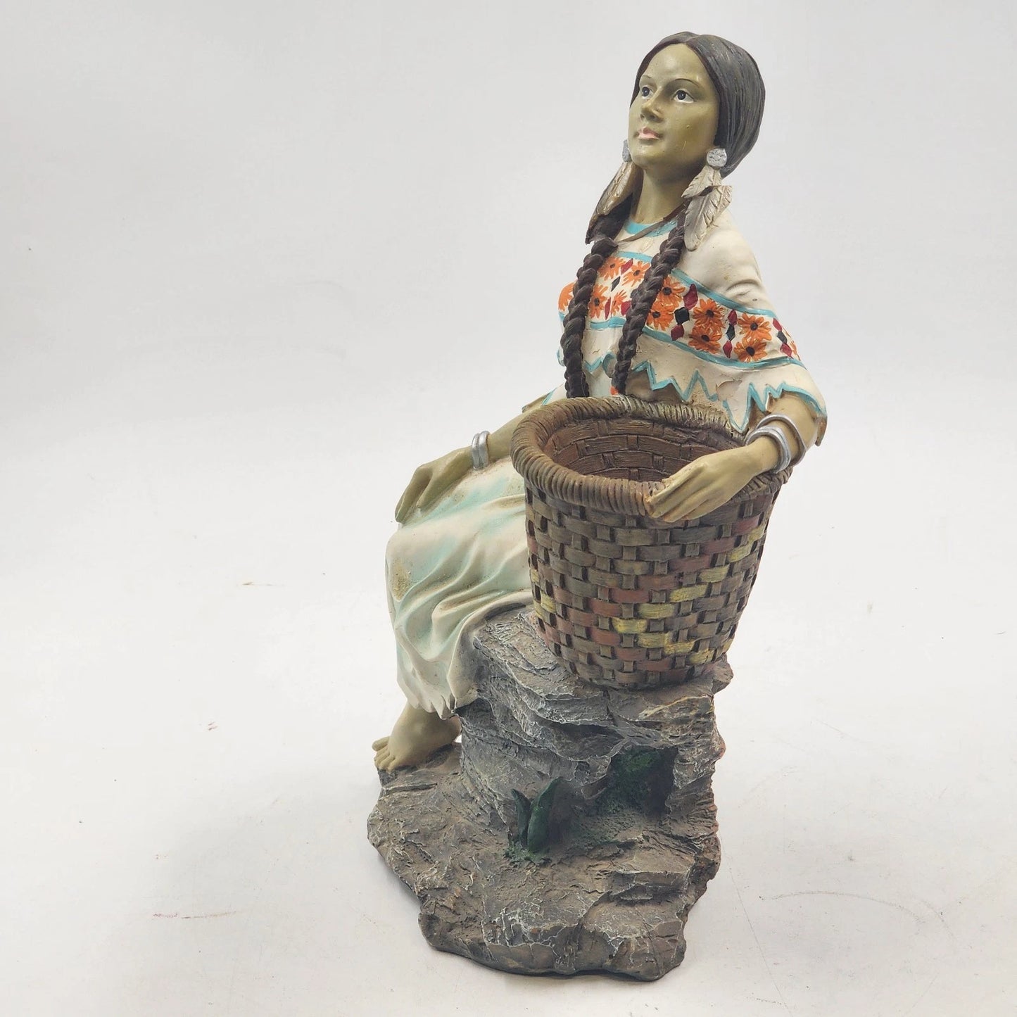 Universal Statuary Native American Indian Maiden Figurine Basket Resin 13" Vtg