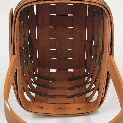 Longaberger Handwoven Basket Green Stripes Vintage 1993 Wood Handle 7"x5"