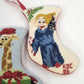 Needlepoint Christmas Stocking Socks Ornaments Giraffe & Angel Set of 2 Vintage