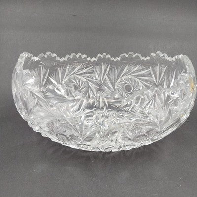 American Brilliant Cut Lead Crystal Bowl 9.5" x 4.25" Starburst Pinwheel Fan Vtg