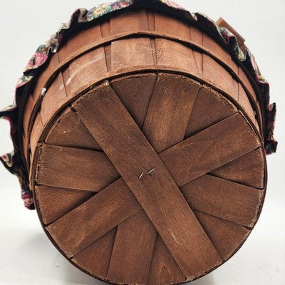 Half Bushel Wooden Sewing Basket Split Lid Heart Handle 15"x13" Floral Lined
