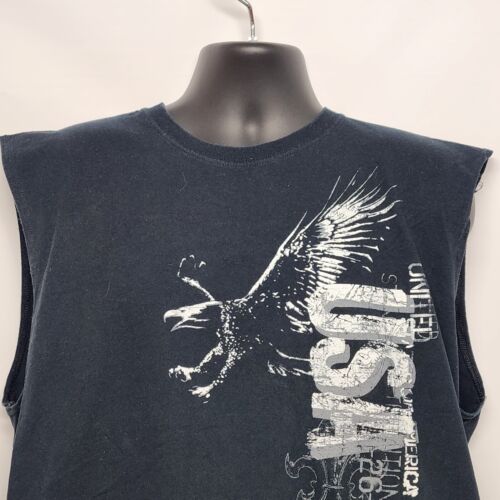 USA Eagle Black Gildan Sleeveless Tee Shirt Men's XL Ultra Cotton Printed Front