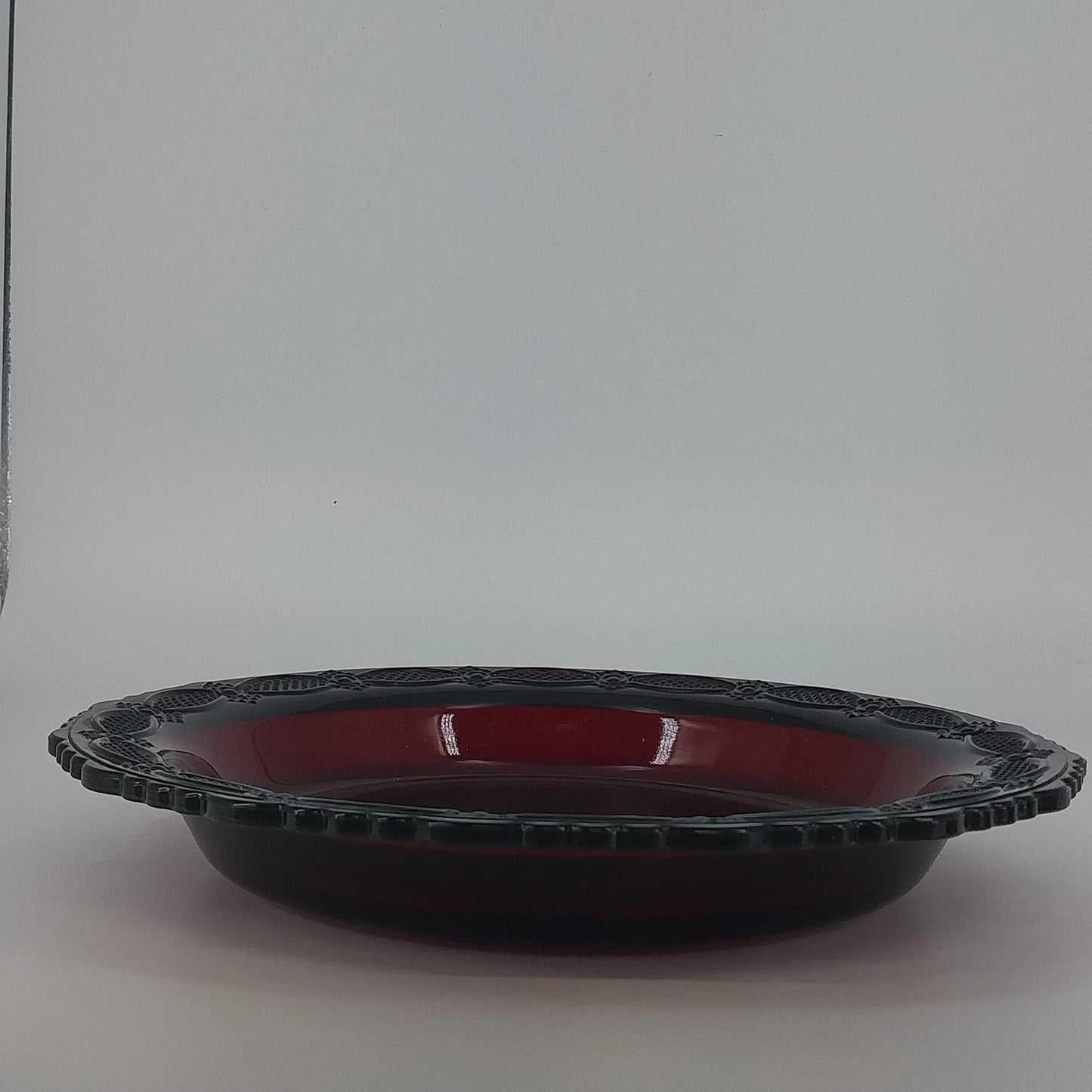 Avon Cape Cod Ruby Red Glass Pie Plate Scalloped Serving Dish 10.75" Rosette Vtg