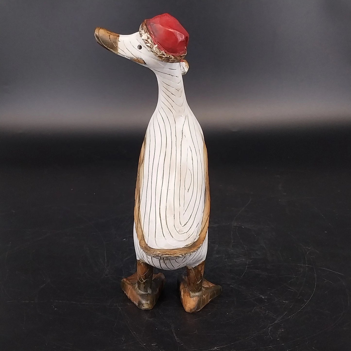Tii Collections Santa Hat Duck Figurine Carved Wood White 7" Christmas Decor