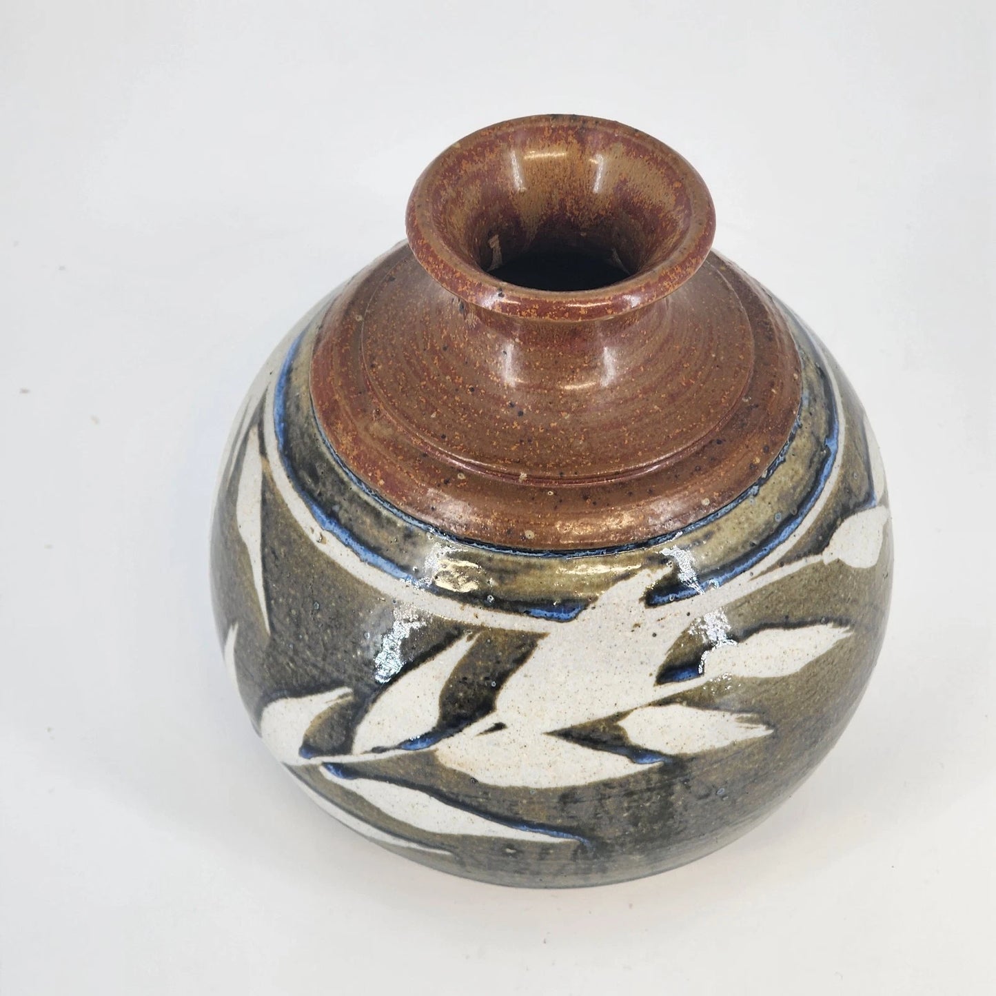 Art Pottery Bud Vase 4.5" Signed Brush Creek Handcrafted Glazed Bottle Figurine