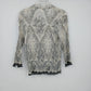 Nicola Paisley Pleated Blouse Black White Button Front 3/4 Sleeve Medium