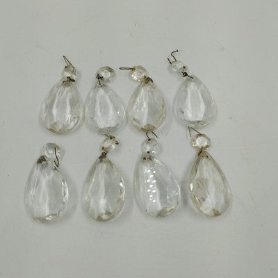 Set 8 Almond Shaped Crystal Glass 2" Prisms w Octagon Accent & Wire Connectors