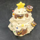 Ceramic Christmas Tree Owl Figurine Iridescent Glaze Light Holes Star on Top 5"